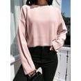 thumbnail image 4 of Women'S 2025 Fall Crew Neck Cropped Sweater Oversized Ribbed Knit Pullover Tops Pink One size, 4 of 8