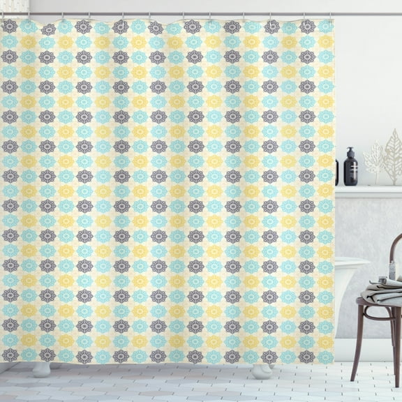 Ambesonne Moroccan Shower Curtain, Oriental Art Retro Folk, 69"Wx70"L, Pale Blue Yellow