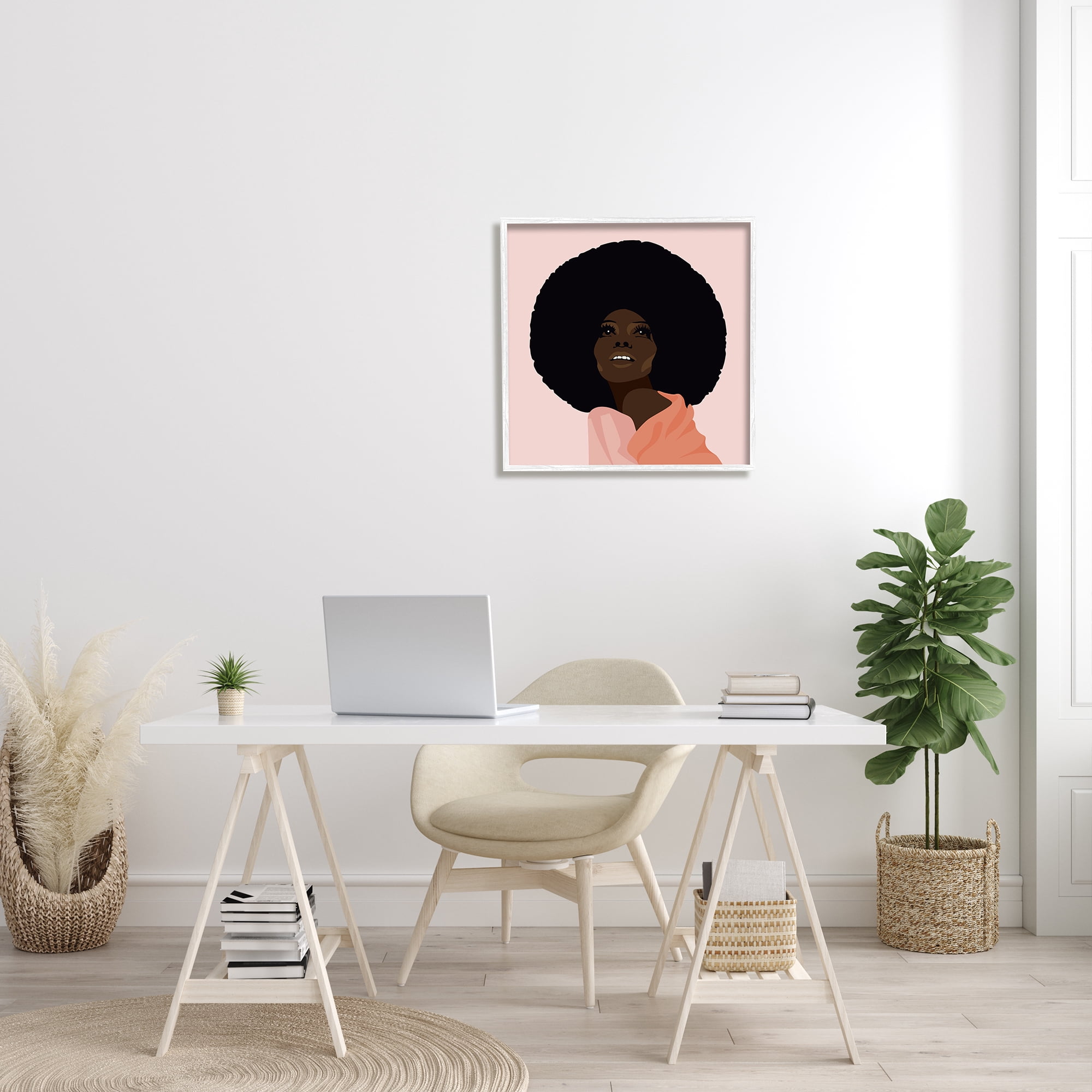 Stupell Industries African American Woman Wearing Pink Glam Fashion Beauty & Fashion Painting White Framed Art Print Wall Art, 24 x 24