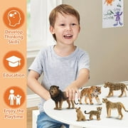 Toymany 8PCS 2-5 Plastic Jungle Animals Figure Playset Includes Baby Animals, Realistic Lion, Tiger, Cheetah, Leopard Figurines with Cub, Cake Toppers Christmas Birthday Toy Gift for Kids Toddlers