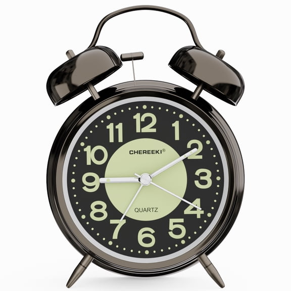 CHEREEKI Loud Alarm Clock for Heavy Sleepers Adults, Analog Clocks Battery Operated with Large Numbers, Backlight, Silent Non-Ticking & Luminous Dial, Clock for Bedroom, Included Battery, Black