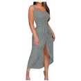 thumbnail image 2 of Eyelet Dresses for Women Sleeveless One Shoulder Twist Front Split Midi Dress Fashion Summer Bodycon Dress (S, Dark Gray), 2 of 5