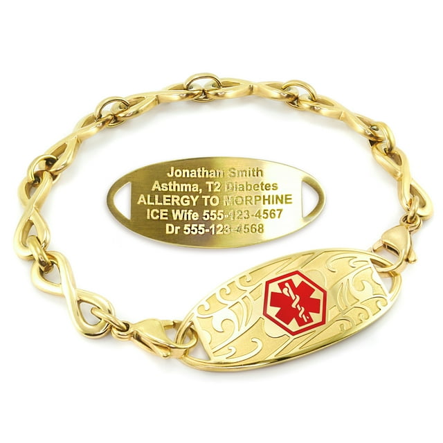 MedicEngraved Yellow Gold Stainless Steel Custom Medical Alert Bracelet - 6mm Infinity Link