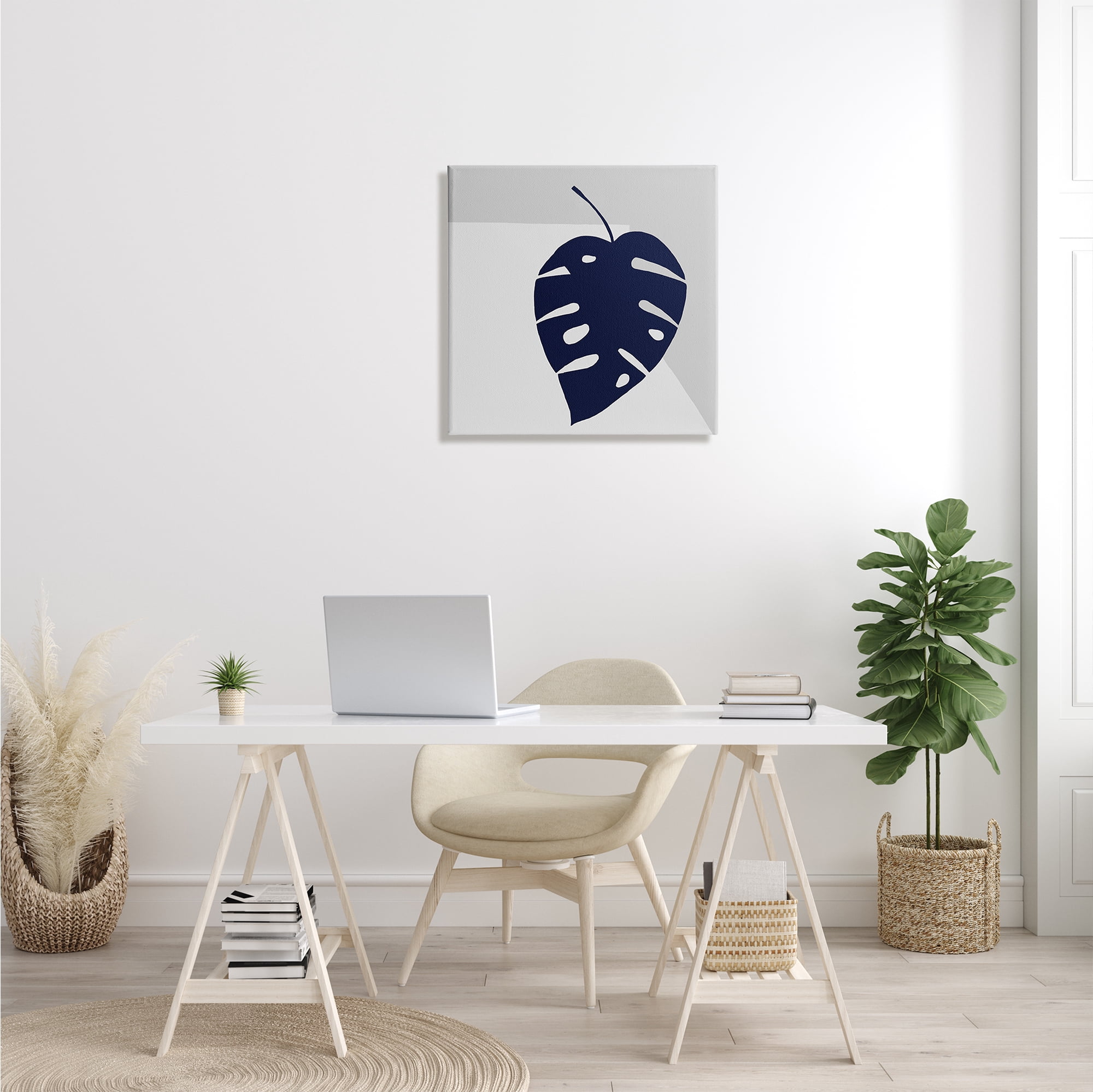 Stupell Industries Tropical Monstera Blue Silhouette Sharp Grey Angles, 24 x 24, Designed by Ruth Fromstein