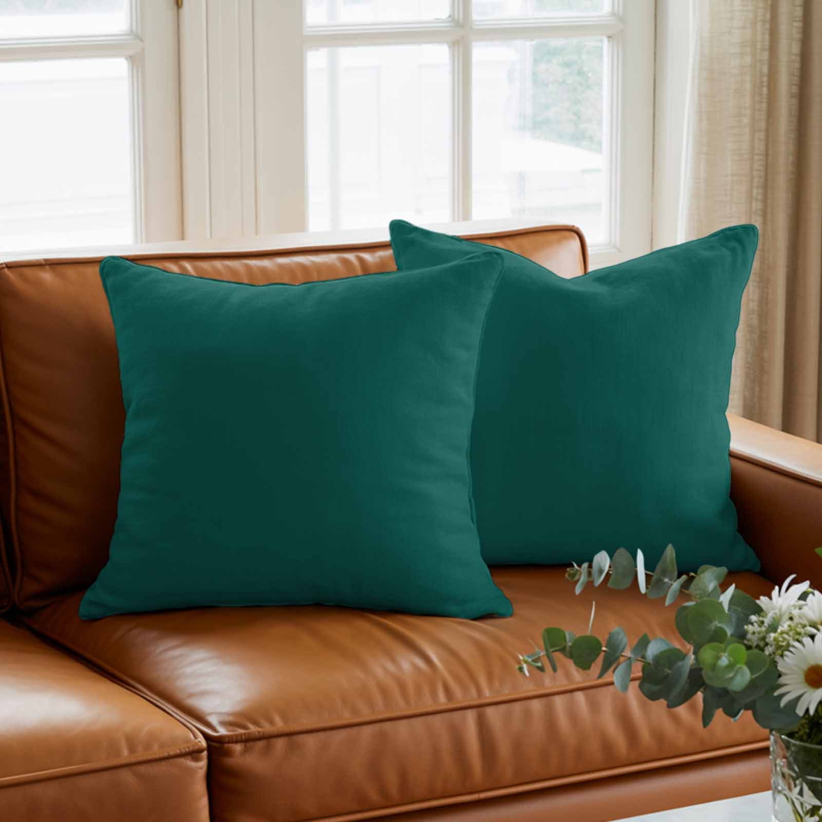 Dark Green Pillow Covers 24x24 Inch, Farmhouse Solid Green Color Modern Art Linen Pillowcase with Invisible Zipper, Decorative Throw Pillow Covers Cushion Case for Couch Sofa Bed Living Room