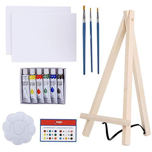 Junior Art Easel Set With Easel 2 Canvases 4 Paints Paintbrush Brand New Age 5+ 