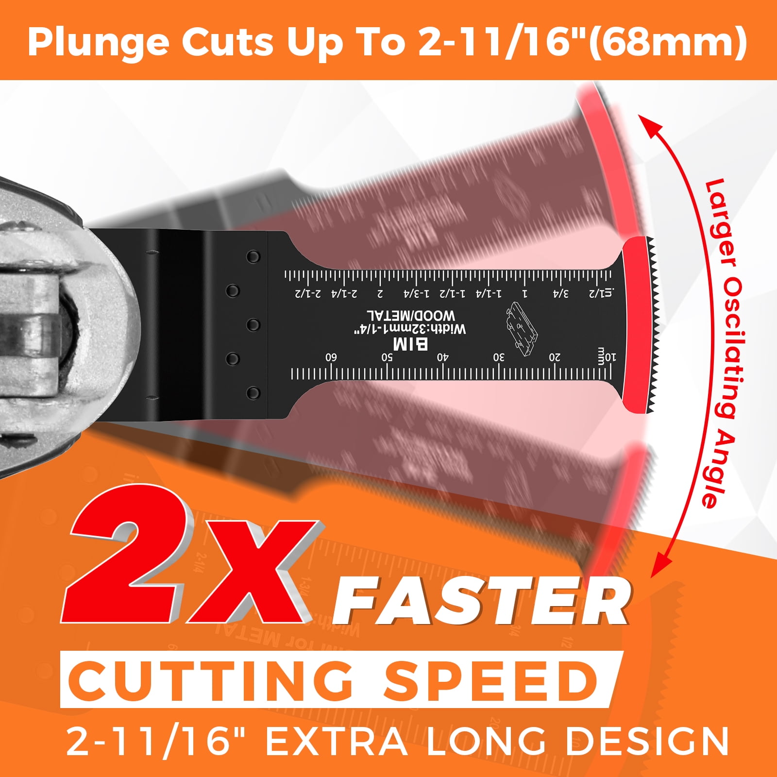 Evjurcn 20/30Pcs Oscillating Multitool Blades, Extra Long 2.68" Cr-V & Bi Metal Arc Tooth Saw Blade – Low Vibration Universal Fit for Wood, Soft Metal & Plastic