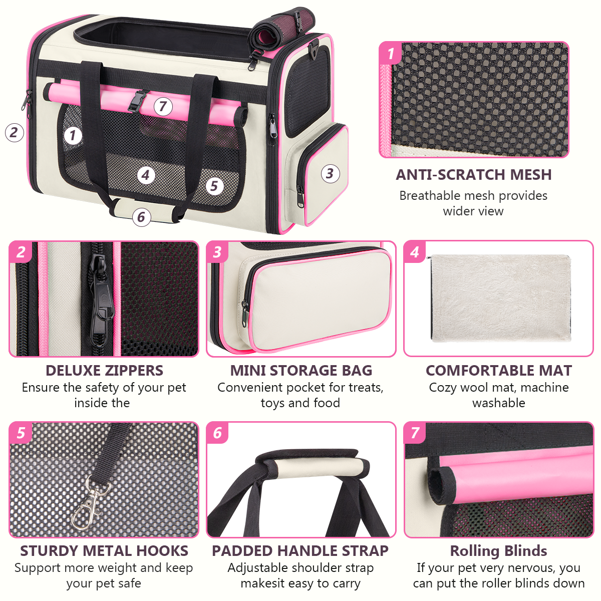 Cshidworld Soft Cat Carrier, Airline Approved, Pink, Large photo 2