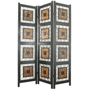 Oriental Furniture 6 Ft Tall Coco Leaf Room Divider, 3 panel, transitional