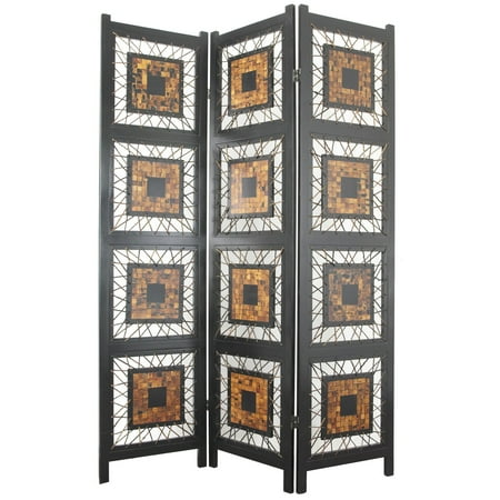 Oriental Furniture 6 Ft Tall Coco Leaf Room Divider, 3 panel, transitional