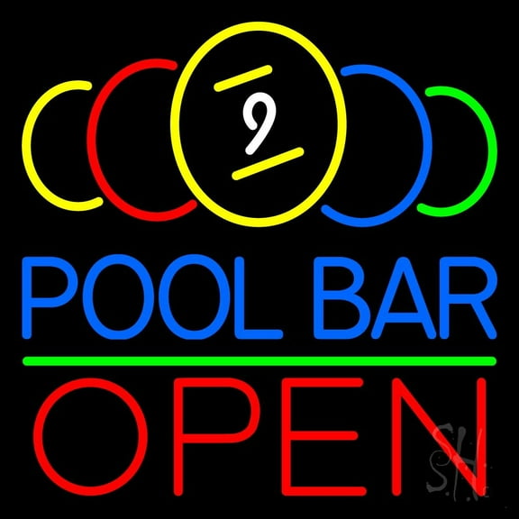 Pool Bar Open LED Neon Sign 24 x 24 - inches, Clear Edge Cut Acrylic Backing, with Dimmer - Bright and Premium built indoor LED Neon Sign for Bar decor.