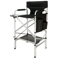 Omysalon Tall Director Makeup Artist Chair Bar Height, Aluminum Frame Supports 300 lbs, Folding Portable with Side Table Storage Bag Black(33.8" L x 19.2" W x 45.6" H)