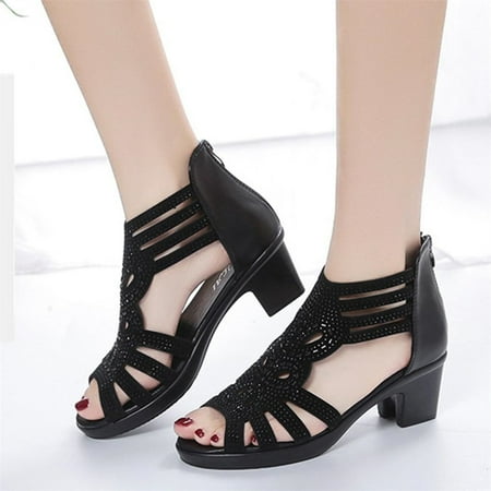 

SHENGXINY 2022 High Heels Gladiator Sandals Woman Open Head Sexy Rivet Block Heel Platform Shoes Summer Back Zip Size 35-40 Women Sandals