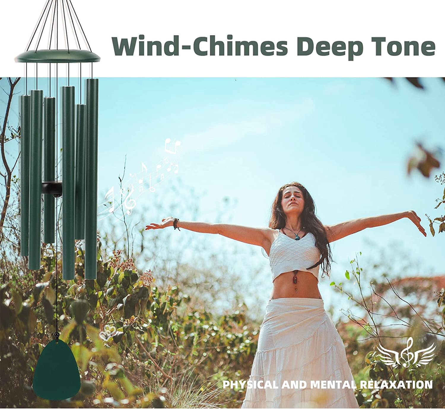 Wind-Chimes-Outdoor-Deep-Tone, Large Soothing Melodic Tones Windchimes, Wind Chimes for Outside, Memorial Wind Chimes Best Gift for Mom Women Grandma Neighbors(32" Forest Green Coated Aluminum)