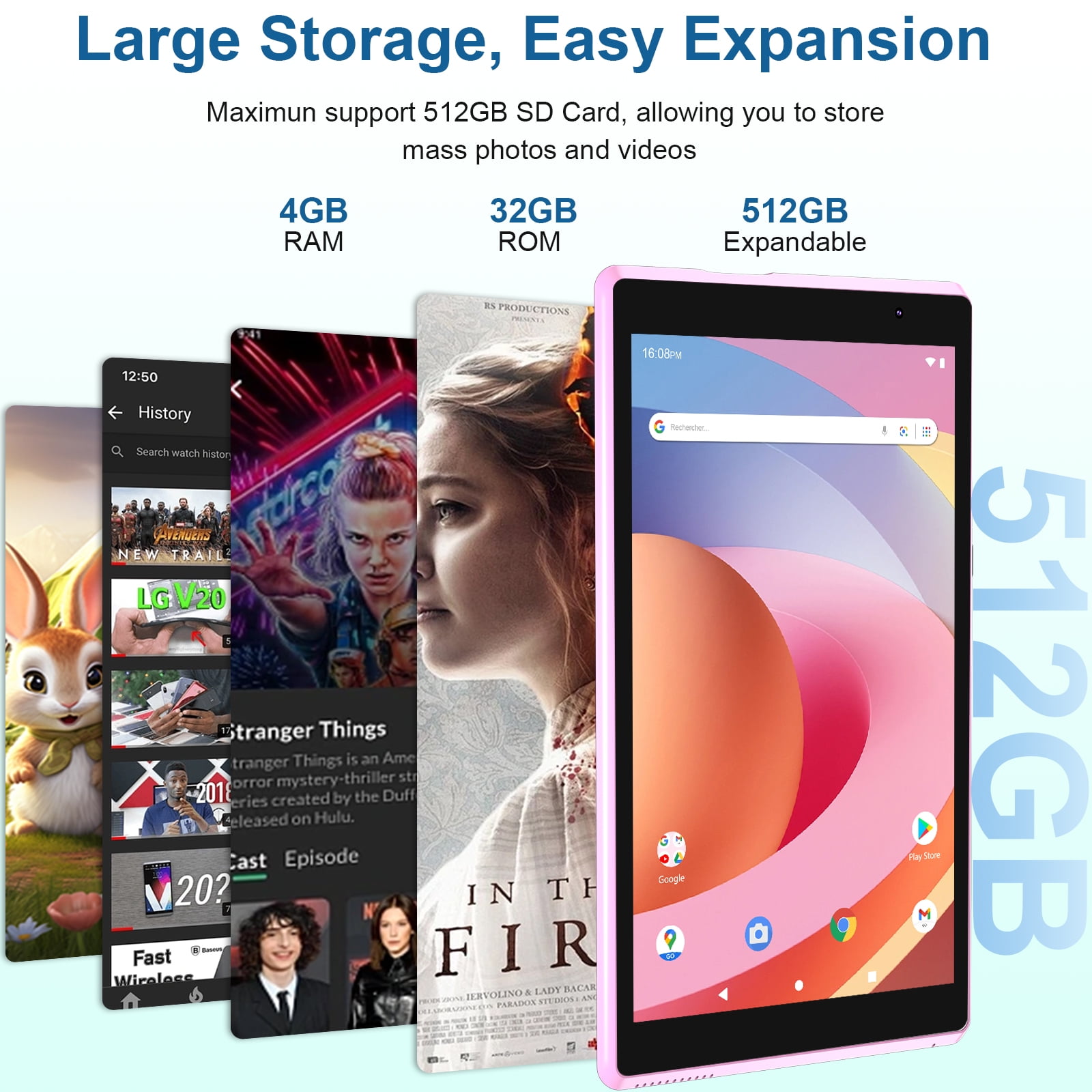 Android Tablet 8 inch, Android 12 Tablet, 4GB RAM 32GB ROM, Quad-Core Processor, Dual Camera, WiFi, 128GB Expand, Game, GMS Certified Tablets(Pink)