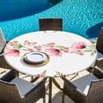 thumbnail image 6 of Pink Flowers Round Tablecloth, Fitted Table Cover with Elastic for 36"-44" Round Tables, Sping Botanical Floral Leaves Butterflyvines Table Cloth Outdoor Indoor Dinning Party Waterproof Tablecloths, 6 of 7