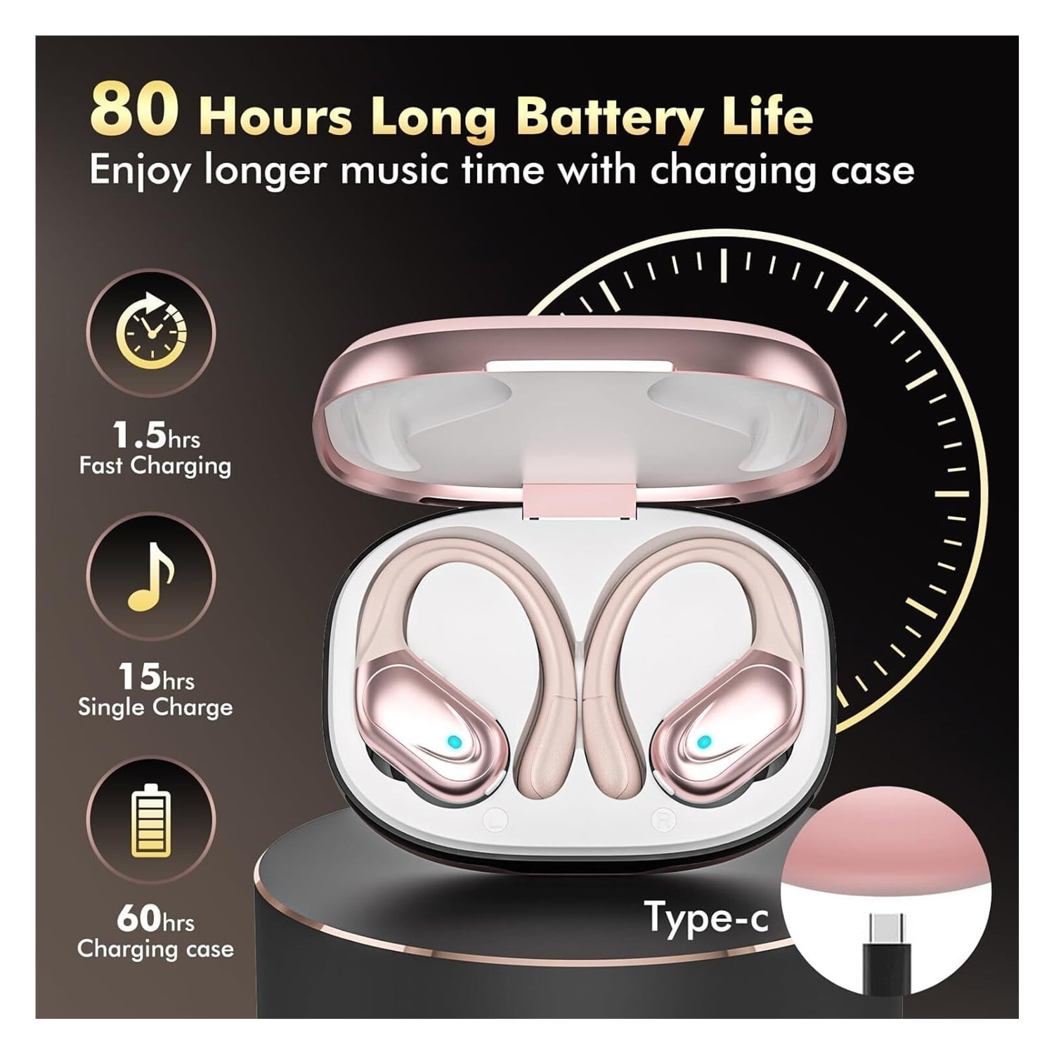 Wireless Earbuds Sport Bluetooth Headphones 5.3, 80Hrs Stereo New Bluetooth Earbuds with HD Mic, Earbuds with ENC Noise Canceling Earphones, IP7 Waterproof Headset for Sports/Workout/Running