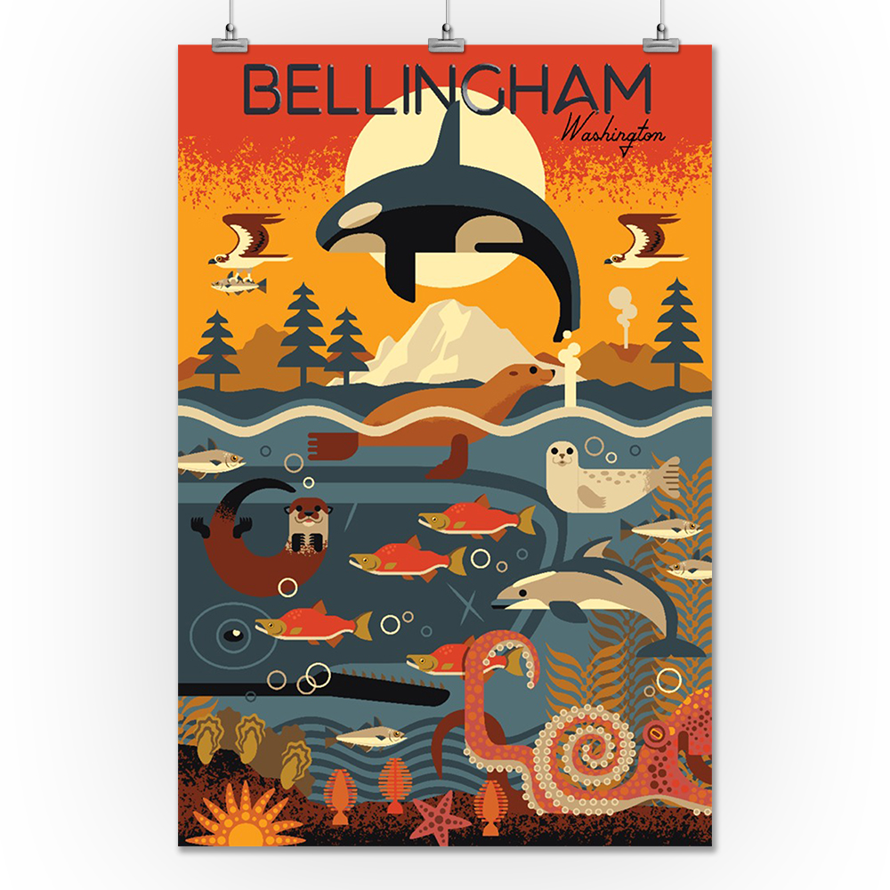 Bellingham, Washington Marine Animals Geometric Lantern Press