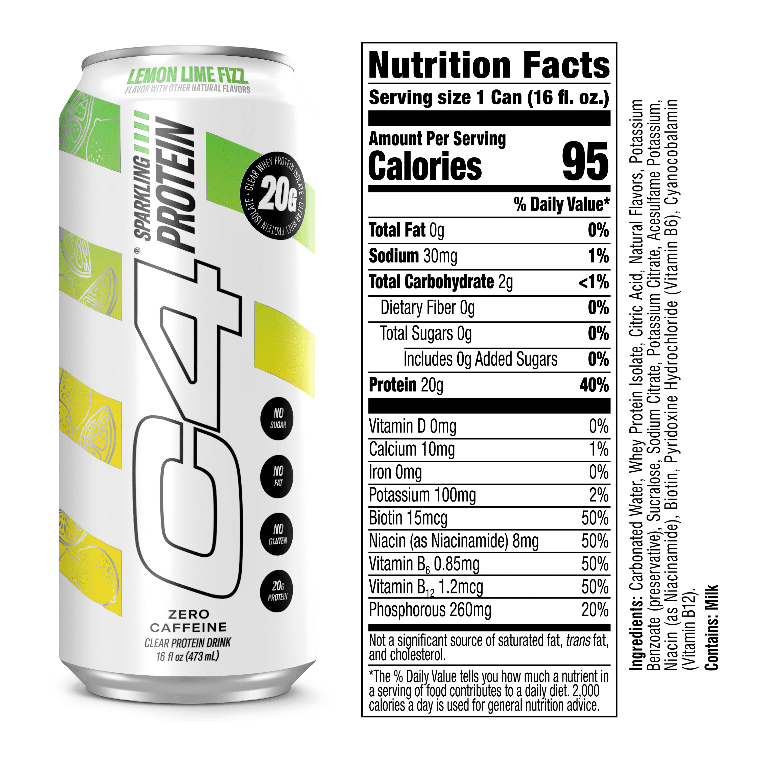 C4 Clear Protein Soda Lemon Lime Fizz, Ready to Drink, 16 fl oz