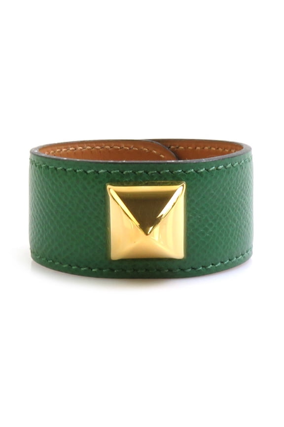 Pre-Owned Hermes HERMES bracelet Medor leather metal green gold ladies e60427a