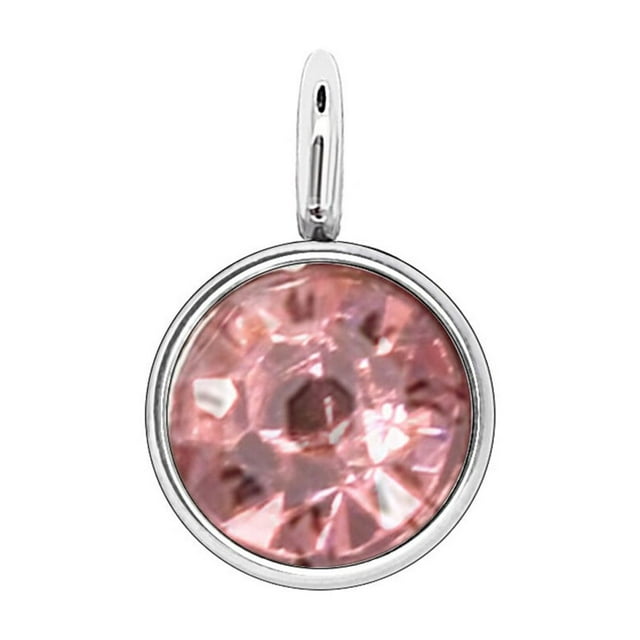 Birthstone Rhinestone Crystal Stainless Steel Silver Jewelry Silver Round Shape Making DIY Accessories Decorations Pendants for Birthday pink