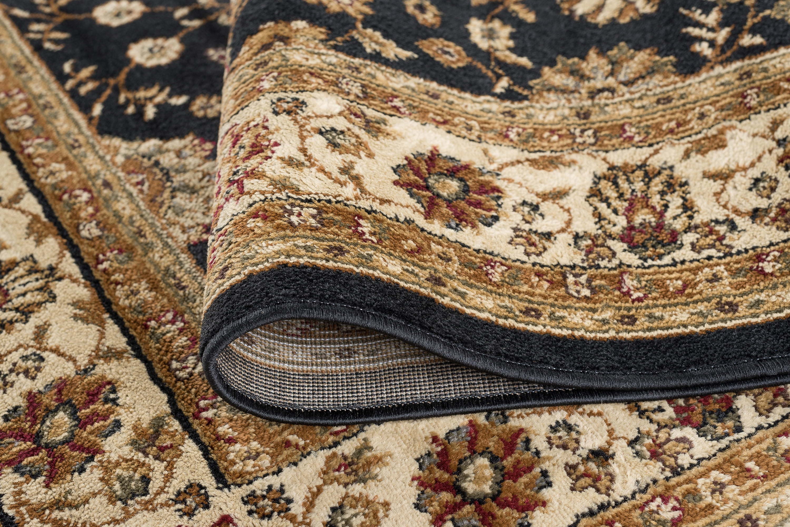 Traditional Area Rug (5'3'' x 7'3'' Oval) Floral Black, Beige Living Room Easy to Clean