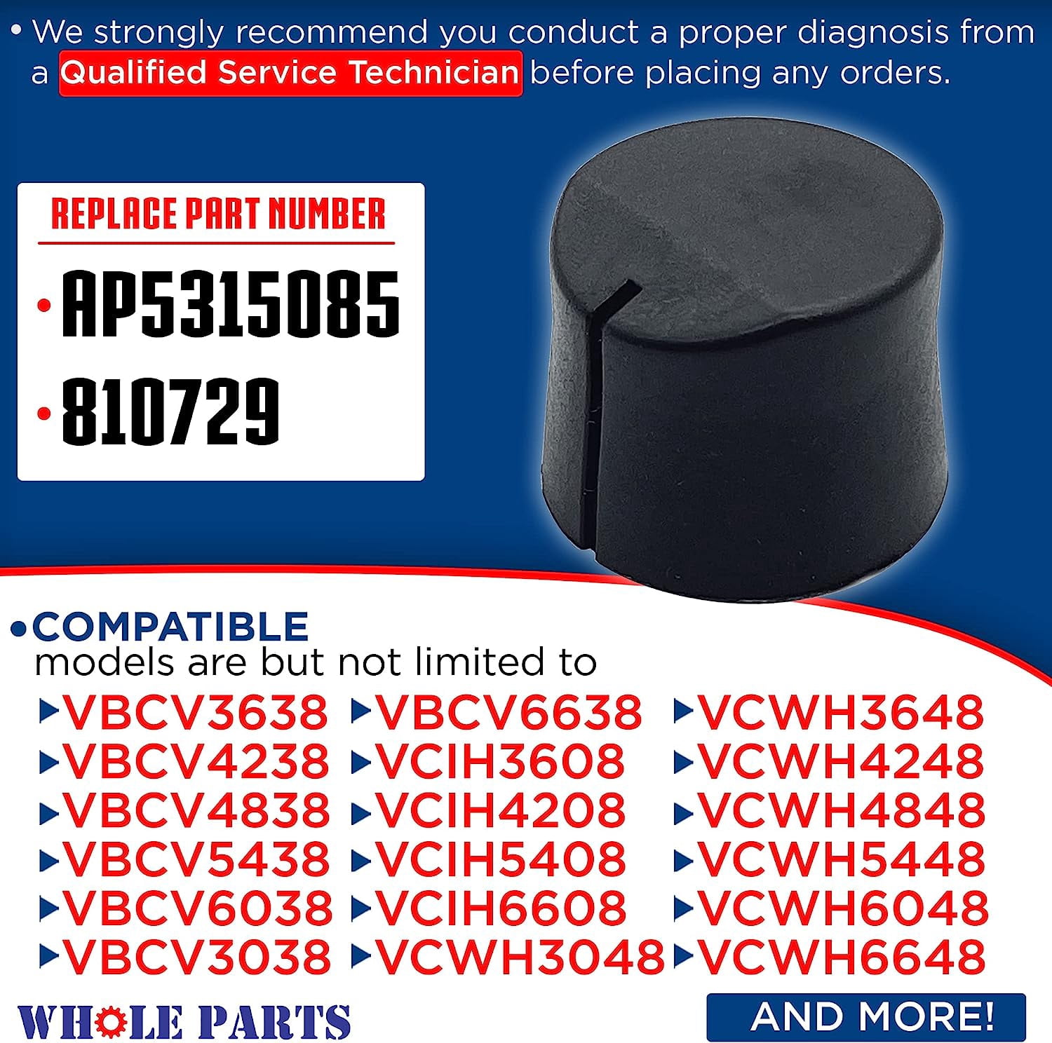 Whole Parts Range Hood Control Knob for Light and Fan Motor Part #PA010071 - Replacement and Compatible with Viking Hoods - Replaces AP5315085, 810729 - Non-OEM Appliance Parts - 2 Yr Warranty