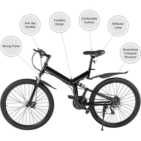 26 inch Carbon Steel Mountain Bike,Folding Bikes Road Bike, 21 Speeds Foldable Bike Bicycle 330lbs Capacity City Bike for Adults