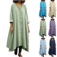 thumbnail image 2 of gakvbuo Summer Linen Dress For Women Maxi Dress Popover Dress Women's Linen Loose V-Neck Lace Long Sleeved Dress, 2 of 8