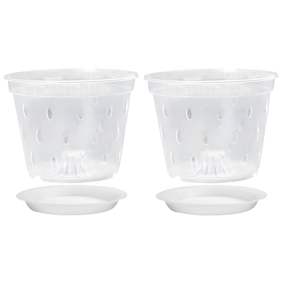 ACDANC 2Pcs Transparent Orchid Pots with Holes,Clear Orchid Pot Plastic Orchid Pots with Trays for Outdoor and Indoor Use
