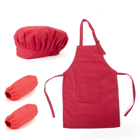 (Price/2 Sets) Opromo Colorful Cotton Canvas Kids Apron, Chef Hat and Oversleeve Set, Party Favors(S-XXL)-Red-XXL