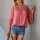 thumbnail image 2 of Top con hombros descubiertos para mujer, mangas 3/4 acampanadas, corte holgado, forro elástico en el interior, blusa de verano, rojo, naranja, S, 2 of 8