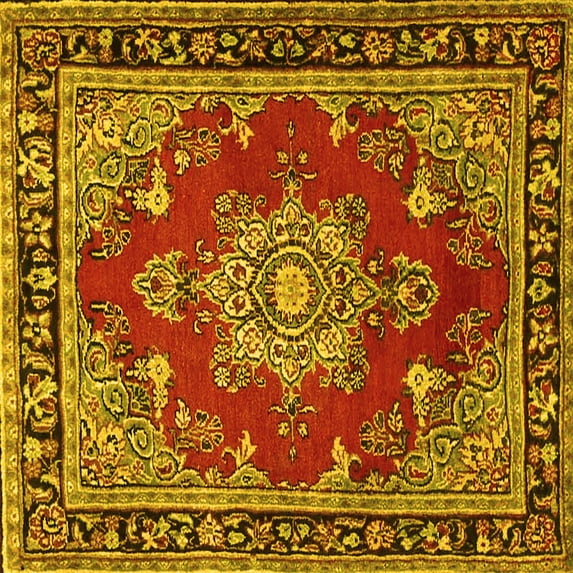 Ahgly Company Machine Washable Indoor Square Persian Yellow Traditional Area Rugs, 6' Square