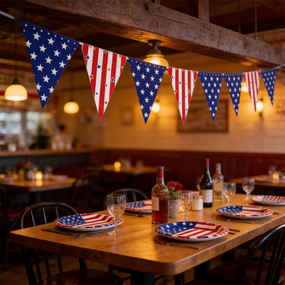 American Flag Pennant Banner, 15 Pcs USA String Flag Triangle String Flag Bunting Garland for 4th of July Patriotic Party Decoration Supply