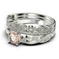 thumbnail image 4 of Dazzling 2.25 Carat Round Cut Morganite And Diamond Moissanite Classic Inspired Engagement Ring, Unique Twist Band Wedding Ring In 925 Sterling Silver With 18K White Gold Plating, Two Matching Band, 4 of 4