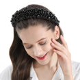 thumbnail image 5 of Diademas de moda para mujer, diademas de perlas blancas para niña, diadema acolchada negra con pedrería, accesorios para el cabello con perlas y diseño elegante., 5 of 5