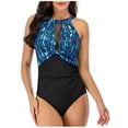 thumbnail image 1 of Gibobby Trajes de Baño Mujer Neck Ruched Women Mesh V Escote uno Pieza Alta Monokini Swimwear Swimswear Tankinis Set(Azul,CH), 1 of 4