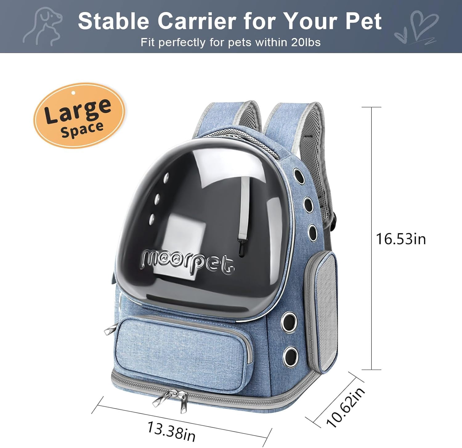 TJOUL Cat Backpack Carrier, Breathable Cat Bubble Backpack Upgrade Large Space Cat Carrier for Kitty Small Dog, Foldable Airline Approved Cats Backpack, Enlarge Transparent PetTravel Backpack (Blue)