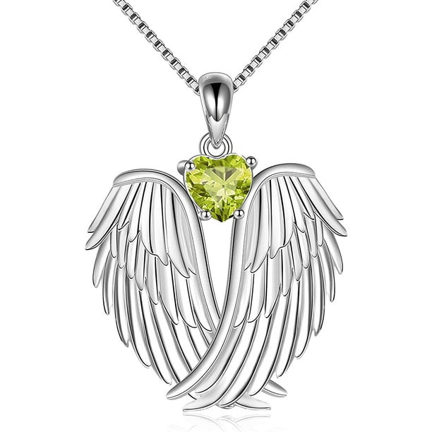 Angel Wings Necklace 925 Sterling Silver Guardian Angel Wings Pendant  Birthstone Necklace for Women Jewelry Gifts 