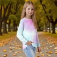 thumbnail image 4 of Drmagiyhm Girls Long Sleeve T Shirts Size 10-12 Casual Crewneck Striped print Shirts Fashion Basic Fall T-Shirts Girl Comfy Tees 12-14 Years Light Purple, 4 of 5