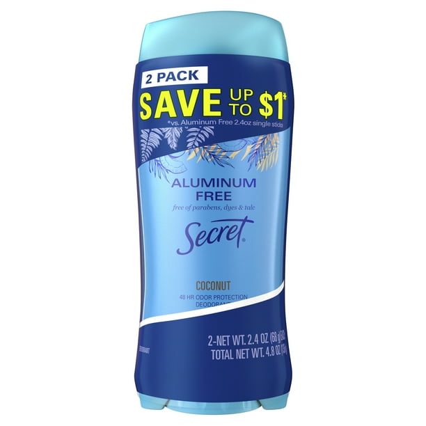Secret Aluminum Free Deodorant Coconut, 2.4 oz, Pack of 2