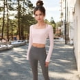 thumbnail image 2 of Women's Long Sleeve Square Neck Cropped Activewear Top with Fitted Design - Large, Pink, 2 of 6