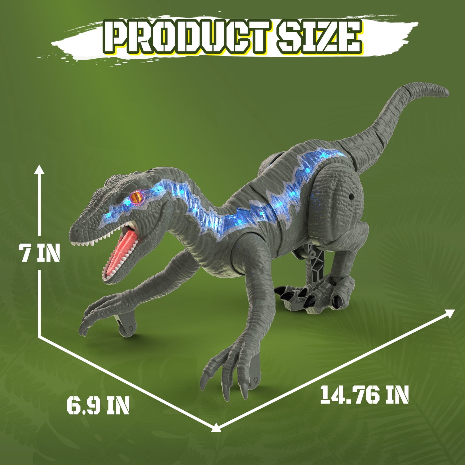 Lvelia Remote Control Dinosaur Toys for Kids,Big Walking Velociraptor Dino with Light and Sound, Birthday Gift Ideas for Boys and Girls 3-12 Year Old,Grey