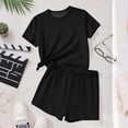 thumbnail image 3 of Ensemble T-Shirt et Short pour Filles, Haut à Col Rond Uni à Manches Courtes et Short, Tenue de Sport Décontractée Deux Pièces pour Enfants, 3 of 7