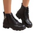 thumbnail image 3 of Puntoco Women's Lace-Up Combat Ankle Boots with Chunky Platform Heel Comfortable booties, side zipper Winter Short Boots Black, 3 of 9