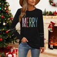 thumbnail image 4 of HOMBOM Womens Black Tops Christmas Casual Long Sleeve Merry and Bright Vintage Crewneck Tee Shirts for Ladies Xmas, 4 of 9