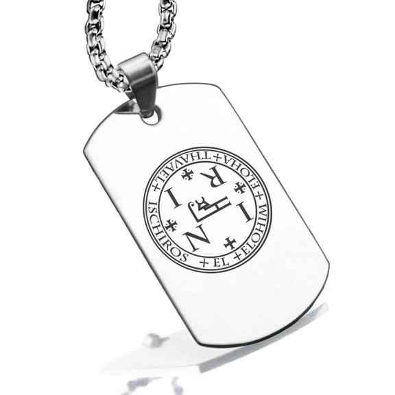 Stainless Steel Seal of Archangel Thavael Dog Tag Pendant Necklace