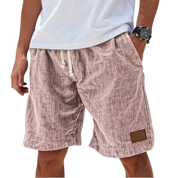 Godokuleh Lininco Mens Shorts | Mokaloha Mens Shorts | Men's Breathable Linen Embroidered Logo Loose Holiday Short Pink L