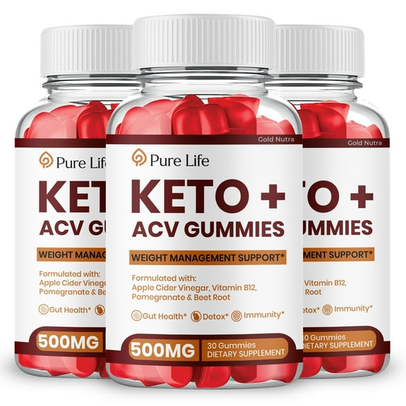 (3 Pack) Pure Life Keto ACV Gummies, Pure Life Keto with Apple Cider Vinegar, Max Strength for Men and Women, 3 Month Supply