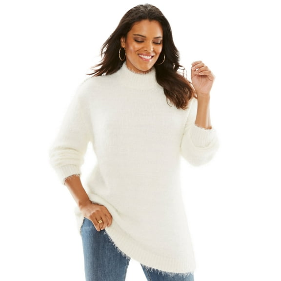Roaman's Women's Plus Size Eyelash Mockneck Sweater